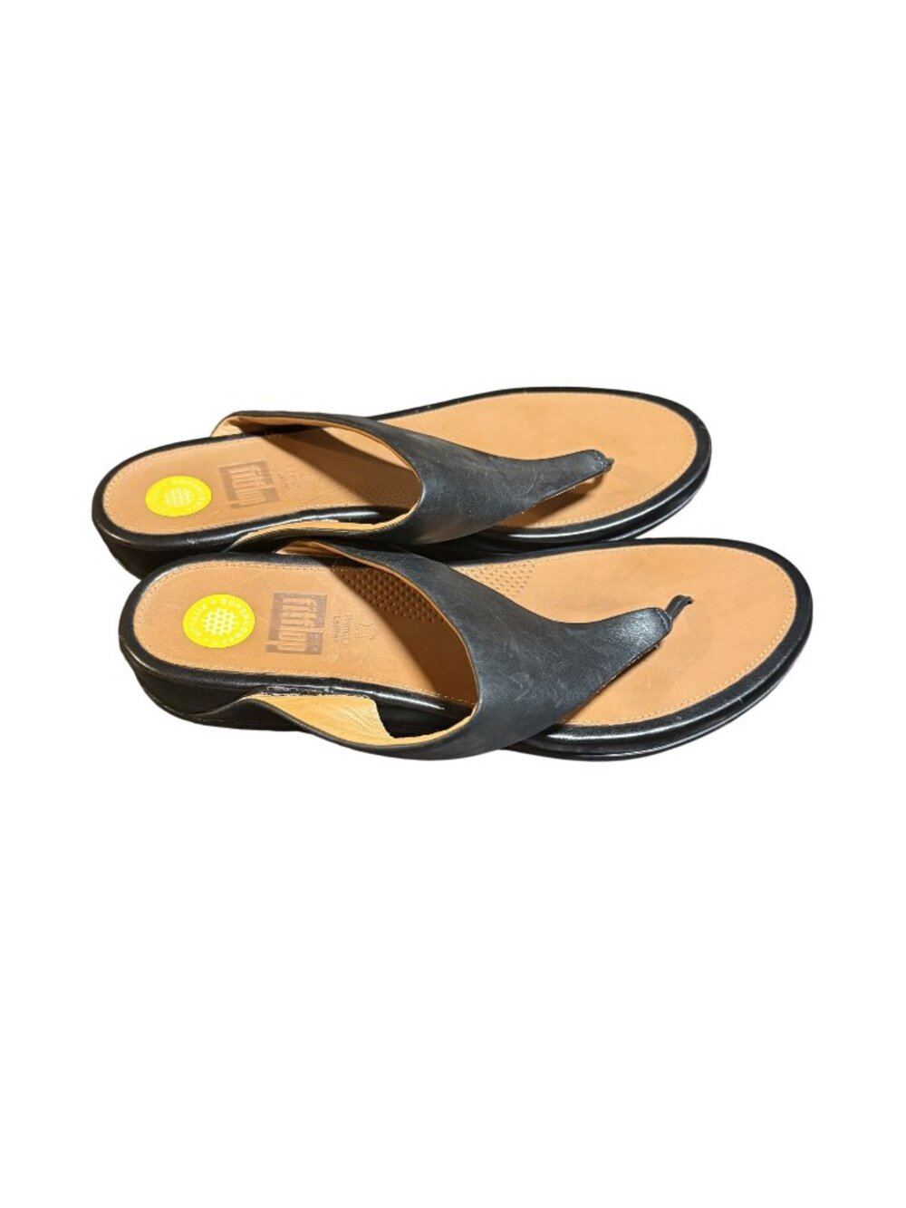 FitFlop Black Leather Toe-Post Sandals EUR 41 Size 8 Comfortable
